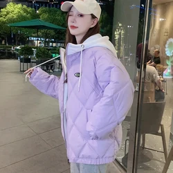 Fashion Parkas overcoat Purple Hooded Jacket Women's Winter 2024 Loose Cotton padded Student Coat Thicken Warm Outerwear Female