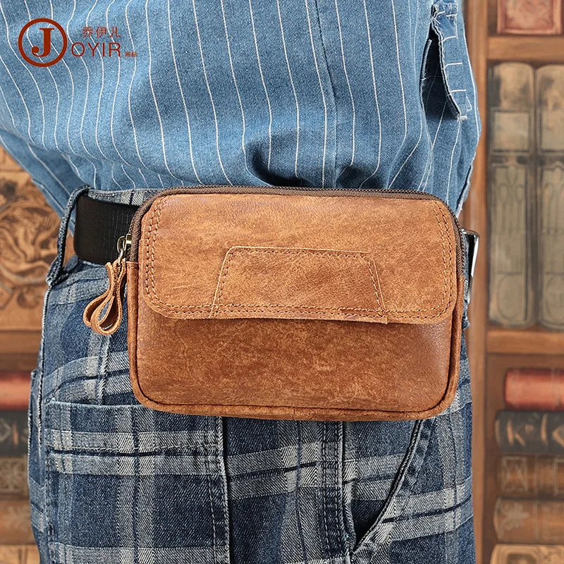 

New Leather Phone Belt Bag Men's Cowhide Sports Fashion Men's Bag Belt Men's Work Waist Bag Wholesale