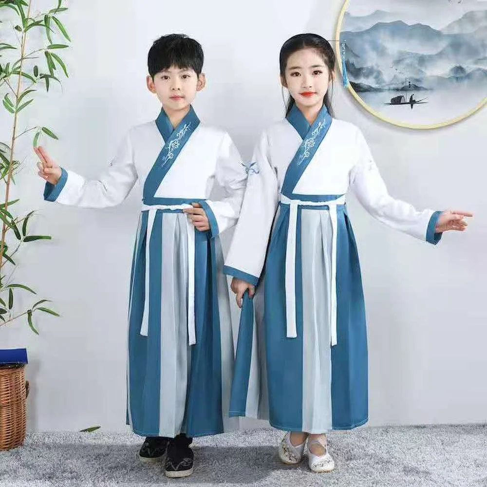 Tang Dynasty Hanfu Party Chinese Traditional Dress for Kids Boys Girl Children Performance Stage Clothing Set Dance Costumes