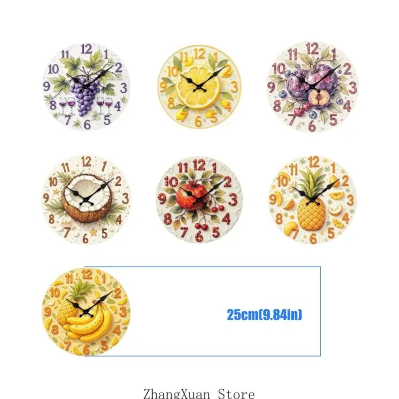 Modern Fruit Quiet Wall Clock with Noiseless Movement Suitable for Quiet Space 3XUF