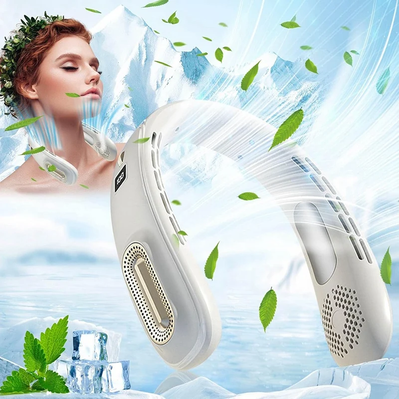 Portable USB Rechargeable Neck Fan Ice Porcelain Refrigeration Bladeless Neck Fan Electric Fan