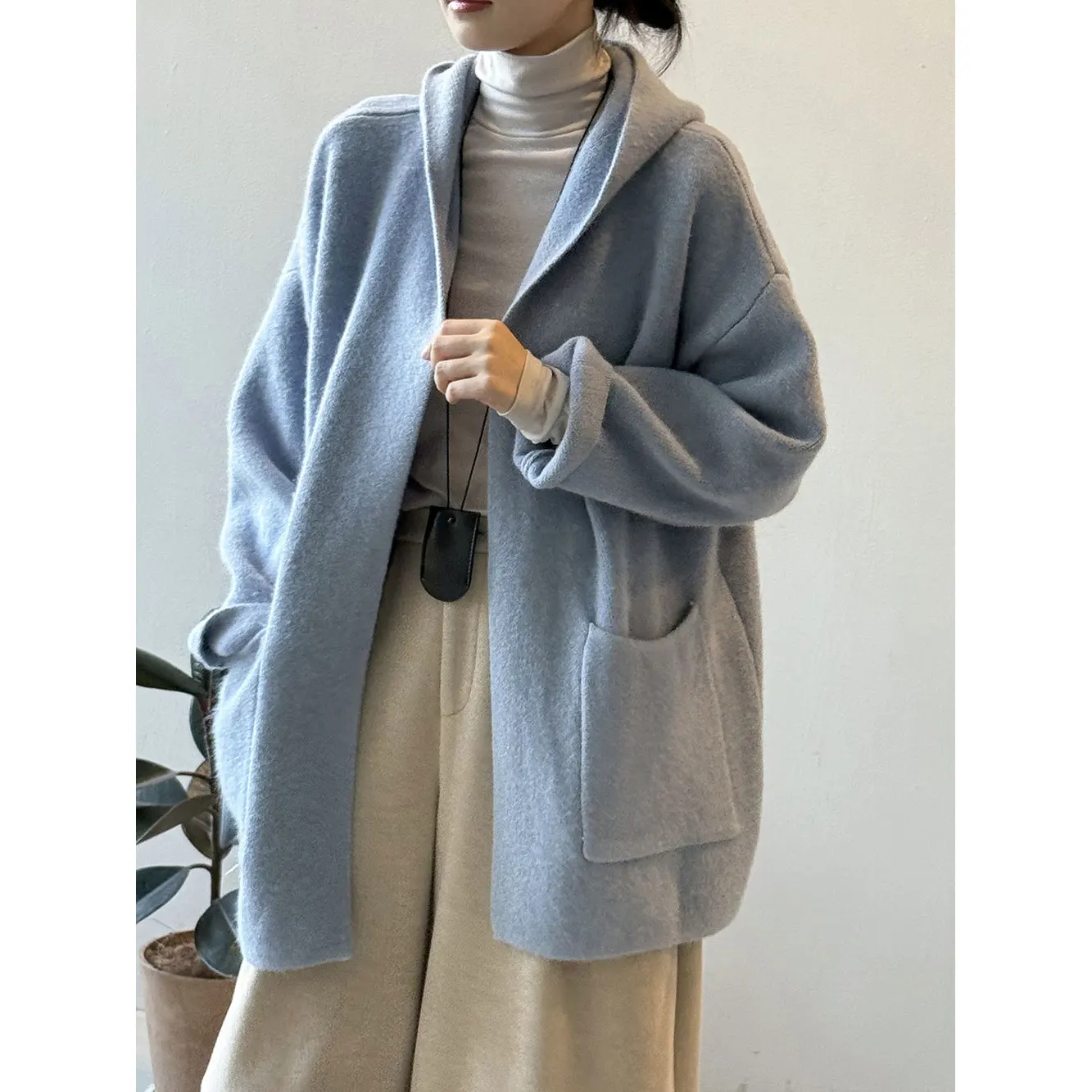 

Высококачественный женский вязаный свитер с капюшоном и открытой строчкой, пальто, винтажный серый цвет, толстые кардиганы, топы для женщин, свитер