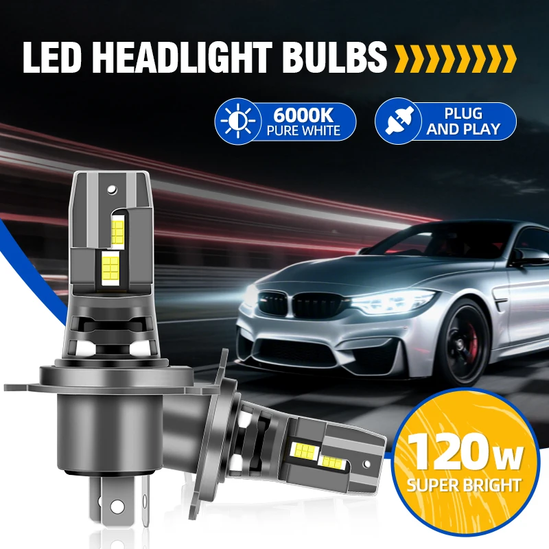 

2PCS 15000LM H4 High Low Beam LED Headlight Bulb 6000K White 3570 CSP Chips Car Auto Light Bulbs Plug &Play