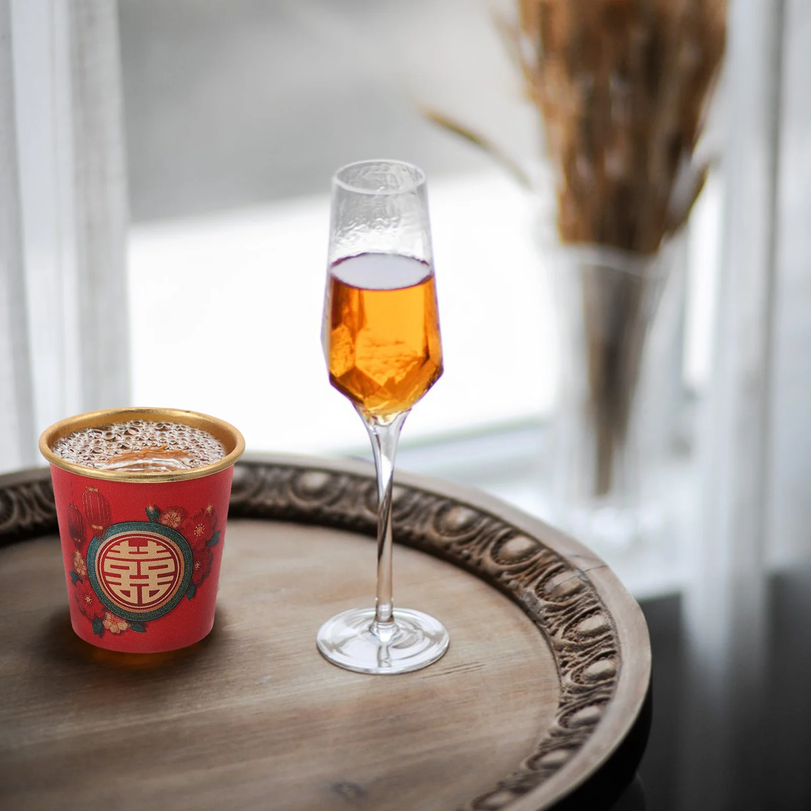 

50Pcs Festive Red Paper Cups with Symbol Wedding Party Favors Mini Drinkware for Banquet Decoration