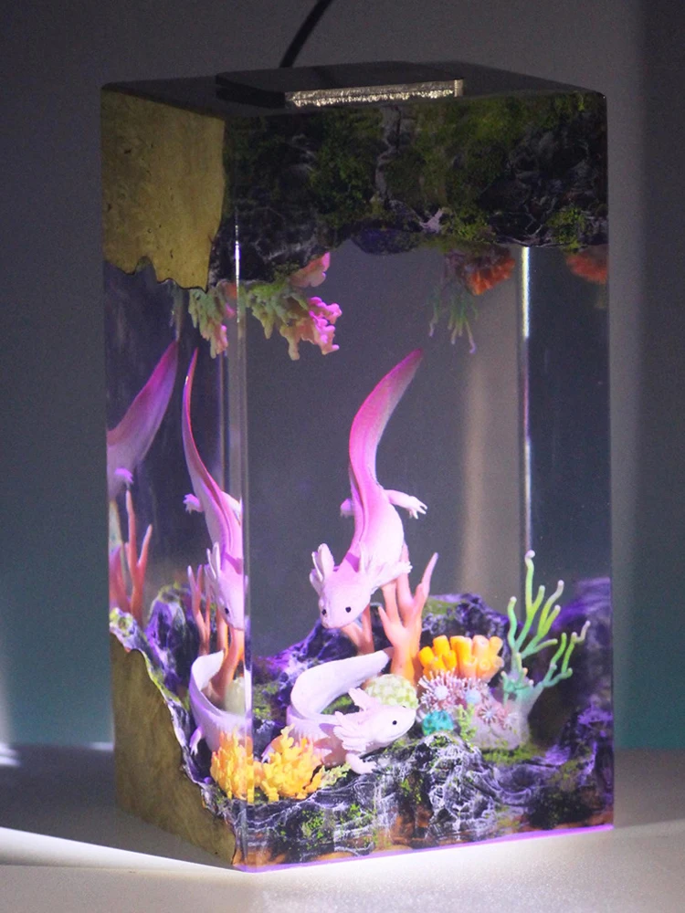 Salamanders Organism Resin Table Light Creactive Art Decoration Lamp Mysterious Valley River Theme Night Light  USB Charge