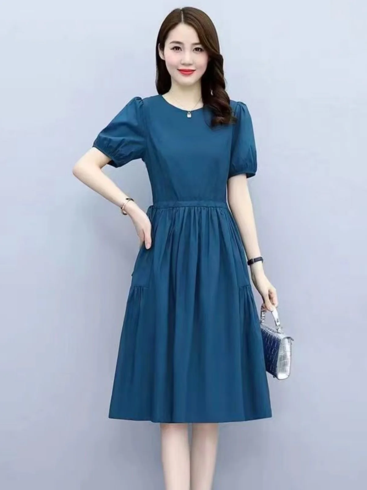 cotton-linen-dress-summer-new-style-elegance-women's-color-midi-sleeveless-fake-collar-slimming-skirt-fashionable-trend