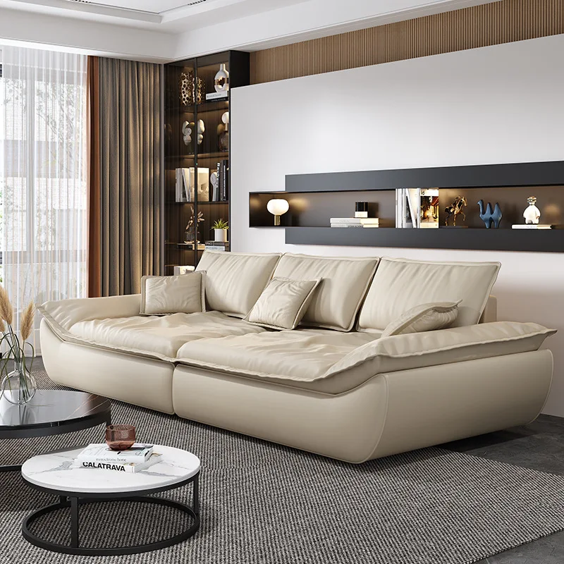 Sailing sofa leather fabric super wide sitting deep living room latex down technology cloth