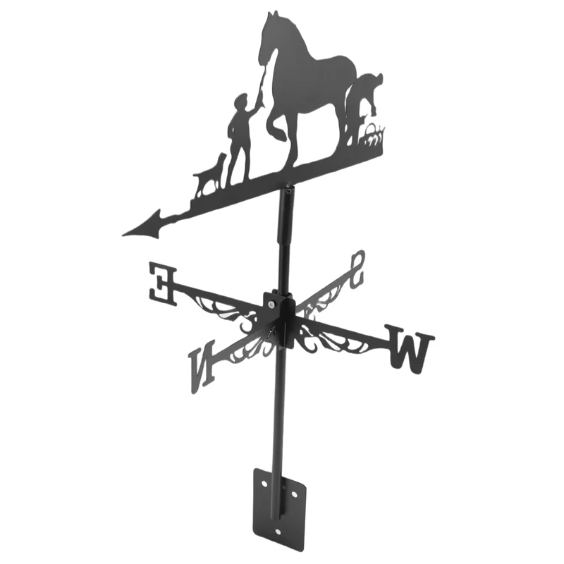 A76K Metal Weathervane Farmer And Horse Mount Weather Vane Wind Direction Indicator