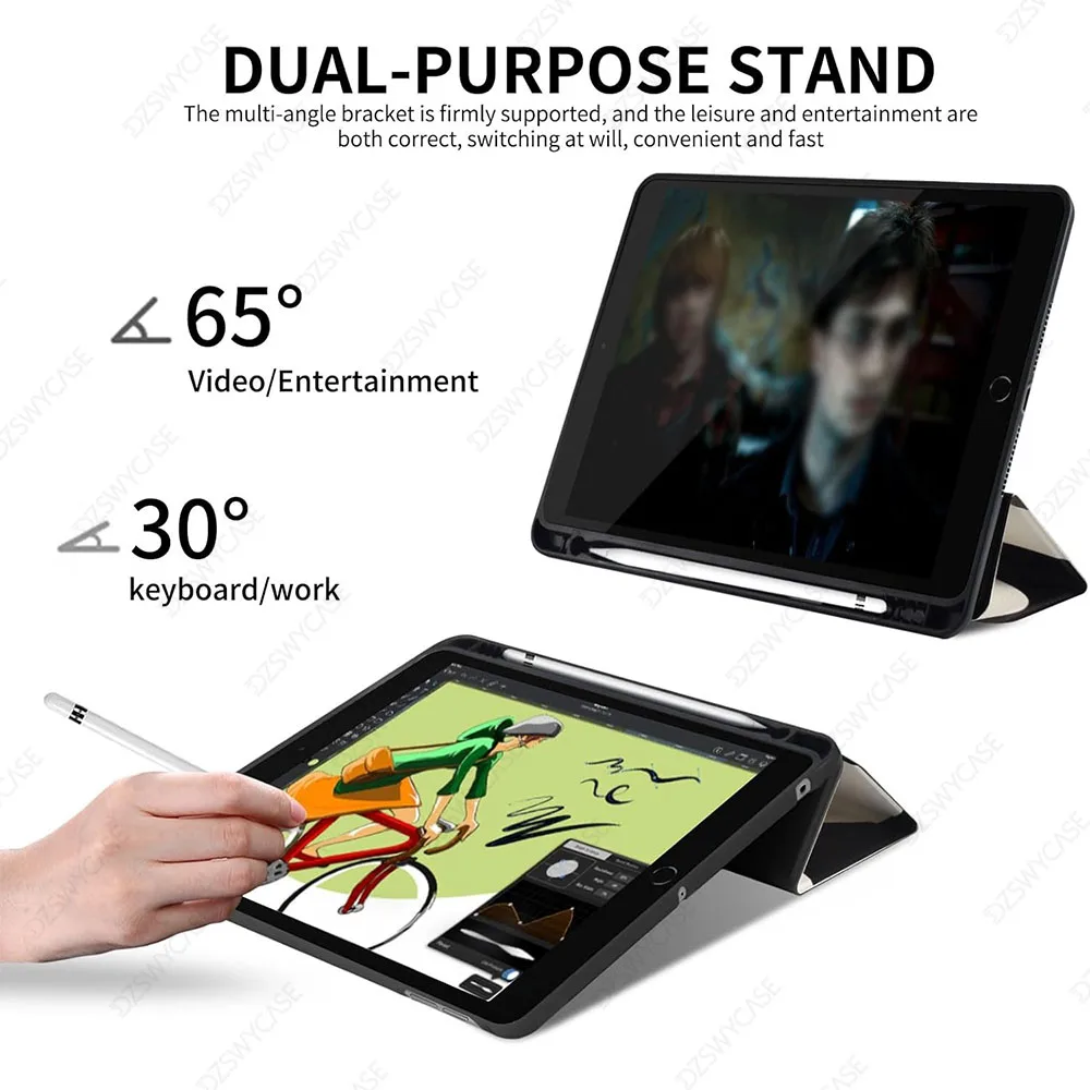 متوافق مع iPad 9.7 بوصة 6th/5th/Air 9.7 Generation 2018/2017 غطاء حماية مع حامل قلم رصاص، مع النوم/الاستيقاظ التلقائي