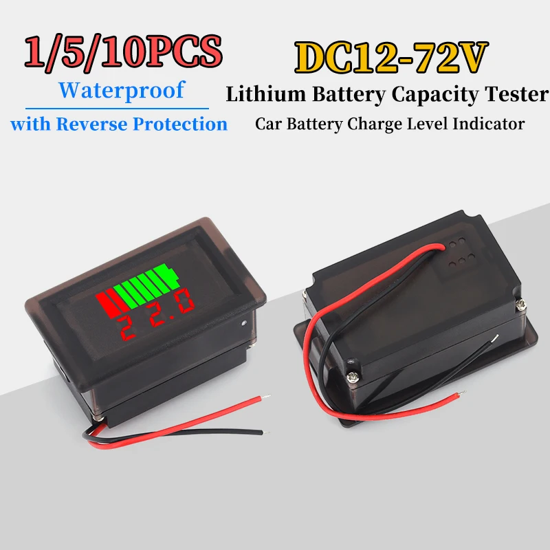 Waterproof Li-Battery Charge Level Indicator for Car LED Display Voltmeter DC12V/24V/36V/48V/60V/72V