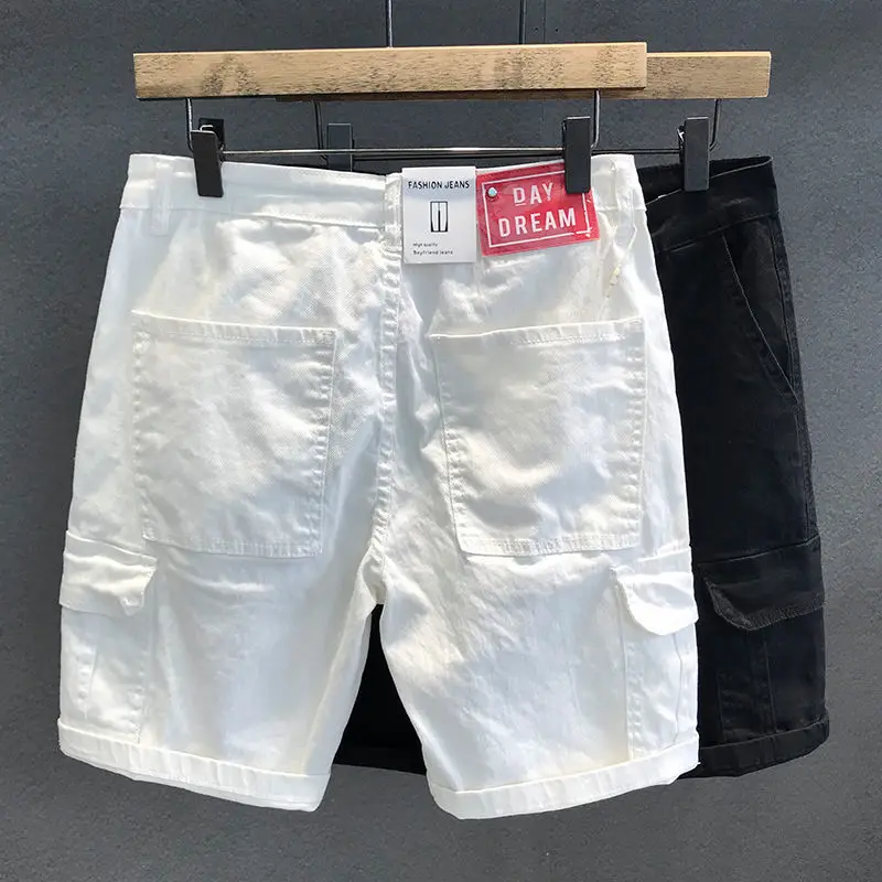 New 2024 Men\'s Casual Denim Slim Jeans Summer Cowboy White Shorts Men\'s Luxury Designer Men\'s Jeans Streetwear Short Pants