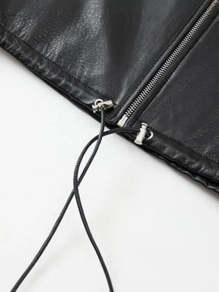 Krótka kurtka damska z prawdziwej skóry owczej, jednolita, z klapami, wysokiej jakości, luźna, zapinana na zamek, ręcznie robiona odzież wierzchnia.