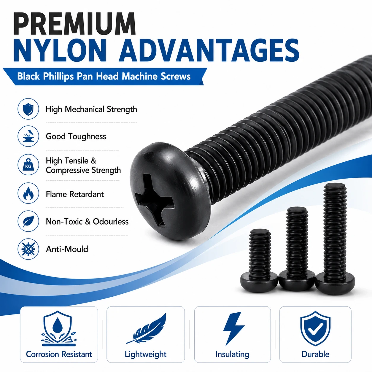 25Pcs M2-M8 Assorted Black Nylon Screws, Phillips Pan Head Insulated Fasteners for Electronics, PCB, Machinery & Equipment