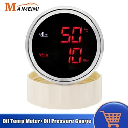 52mm 2 IN 1 50~150 Celsius Oil Temperature Meter+Oil Pressure Gauge 0-10 Bar with Alarm for Boat Auto Car 12V 24V Customized