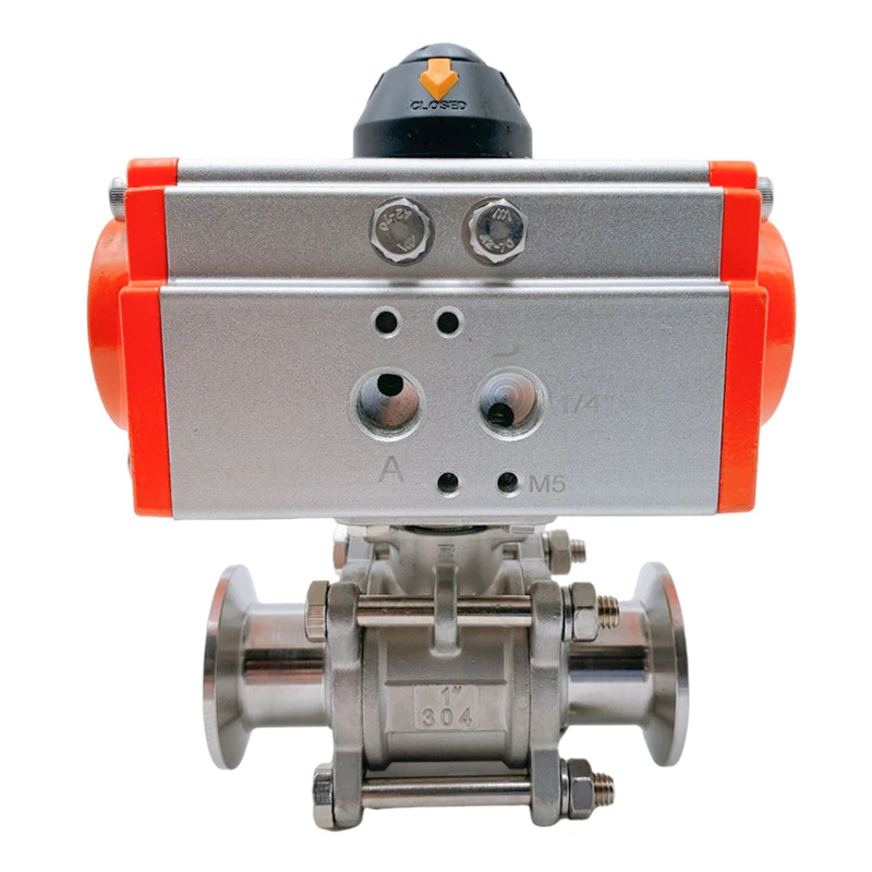 

Sanitary Stainless Steel Three Piece High Platform Ball Valve Tri Clamp Ferrule Type Ball Valve With Double Acting Cylinder