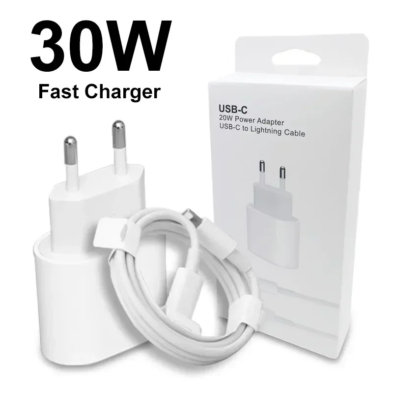 Apple Original 30W USB-C Power Adapter Fast Charger For Apple iPhone 14 15 16 Pro Max 13 12 11 Plus Lightning Charging Cable