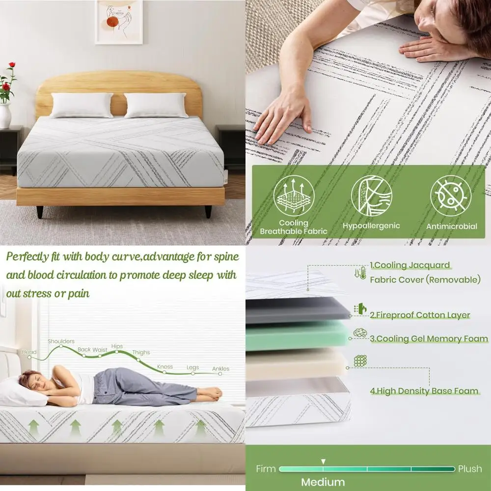Medium Firm Cooling Gel XL Twin Memory Foam Mattress in a Box with Removable Washable Cover for Comfortable Sleep