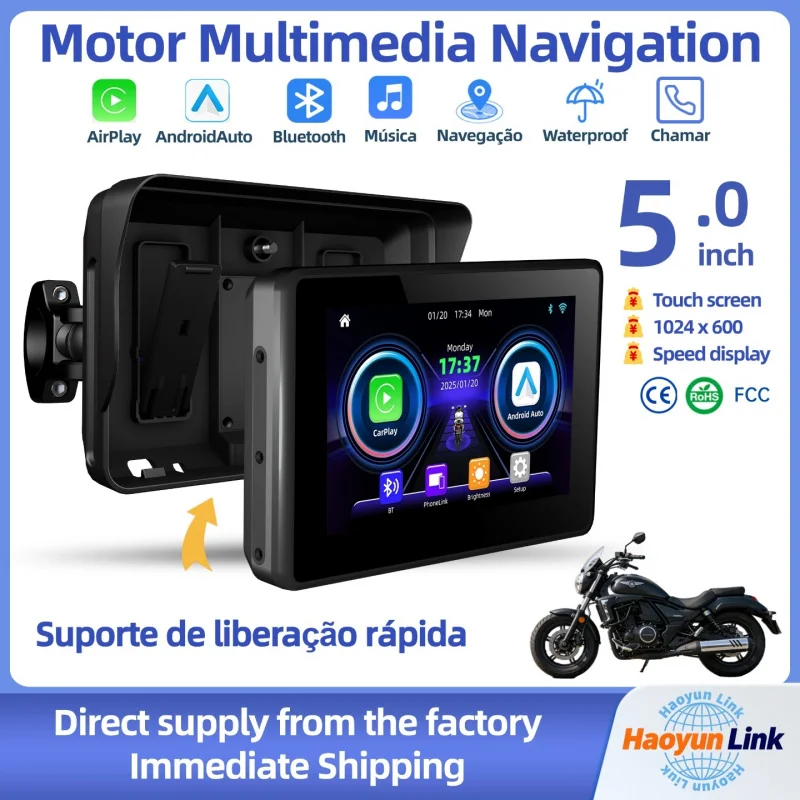 【New】5.0 Motorcycle Carplay Navigation，optional DVR Front and Rear Double Recording，Waterproof