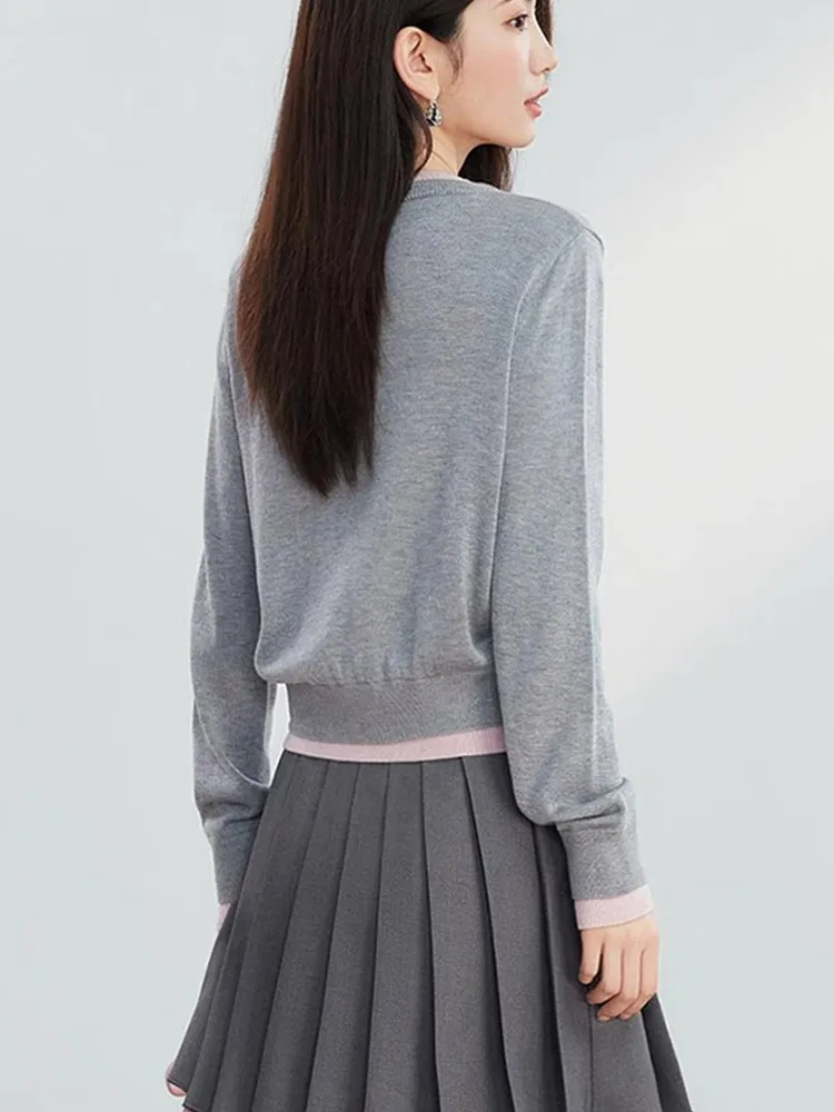 سترة نسائية مريحة محبوكة بأكمام طويلة، كارديجان أنيق بتصميم كوري نحيف مع أزرار، إصدار جديد