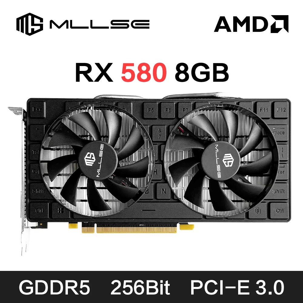 Mllse amd rx 580 8gb 2048sp placa gráfica para jogos gddr5 256bit pci-e 3.0 × 16 6pin radeon gpu rx 580 placa de vídeo placa de vídeo