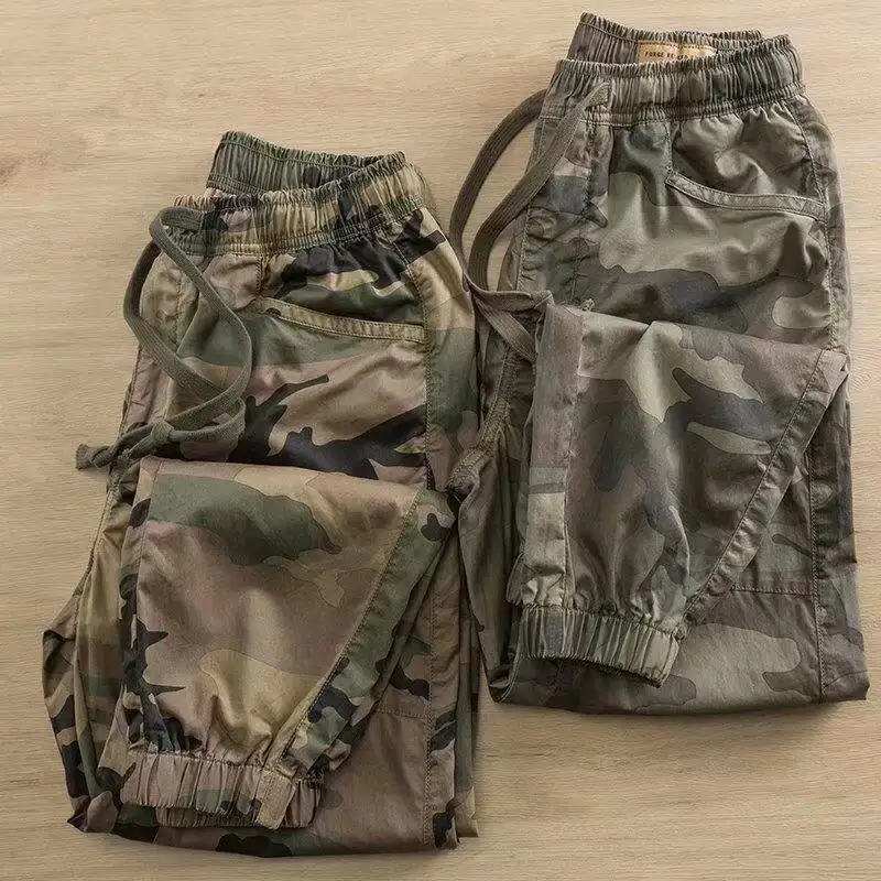 Mens Camouflage Work Trousers Spring Summer Autumn Loose Cuffed Wear Resistant Garage Construction Site Labor Protection Long...