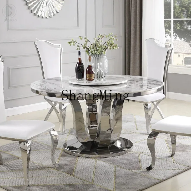 

CL Stainless Steel Round Table Modern Simple Marble Dining Table Hotel Small Apartment Home Dining Table and Chair Combination