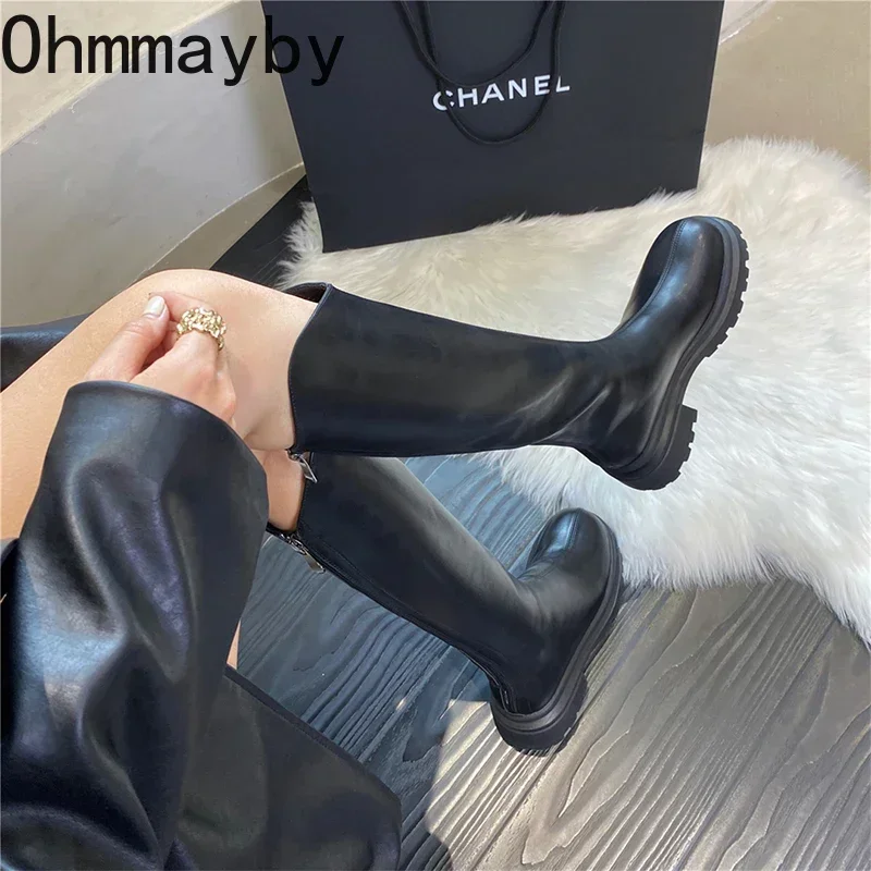 Designer Women Knee High Boots Fashion Back Zippers Knight Long Boots Square Heels Autumn Winter Ladies Shoes