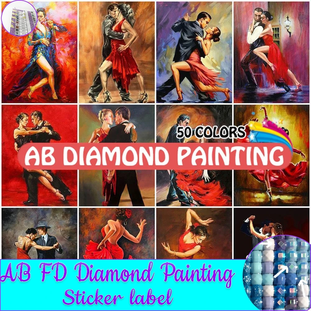 

AB Diamond Painting 50 Colors Cartoon Diy Embroidery Dance Couple 5D Landscape Rhinestone Cross Stitch Mosaic Home Decor