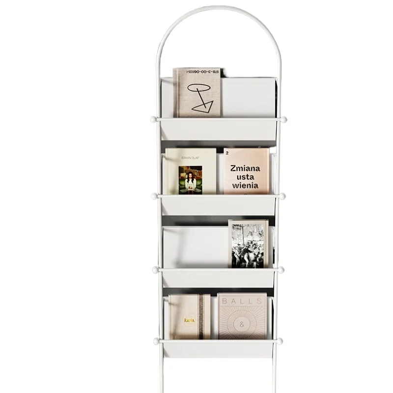 

Simple newspaper shelf floor medieval magazine multi-layer reading display storage rack cream wind against the wall