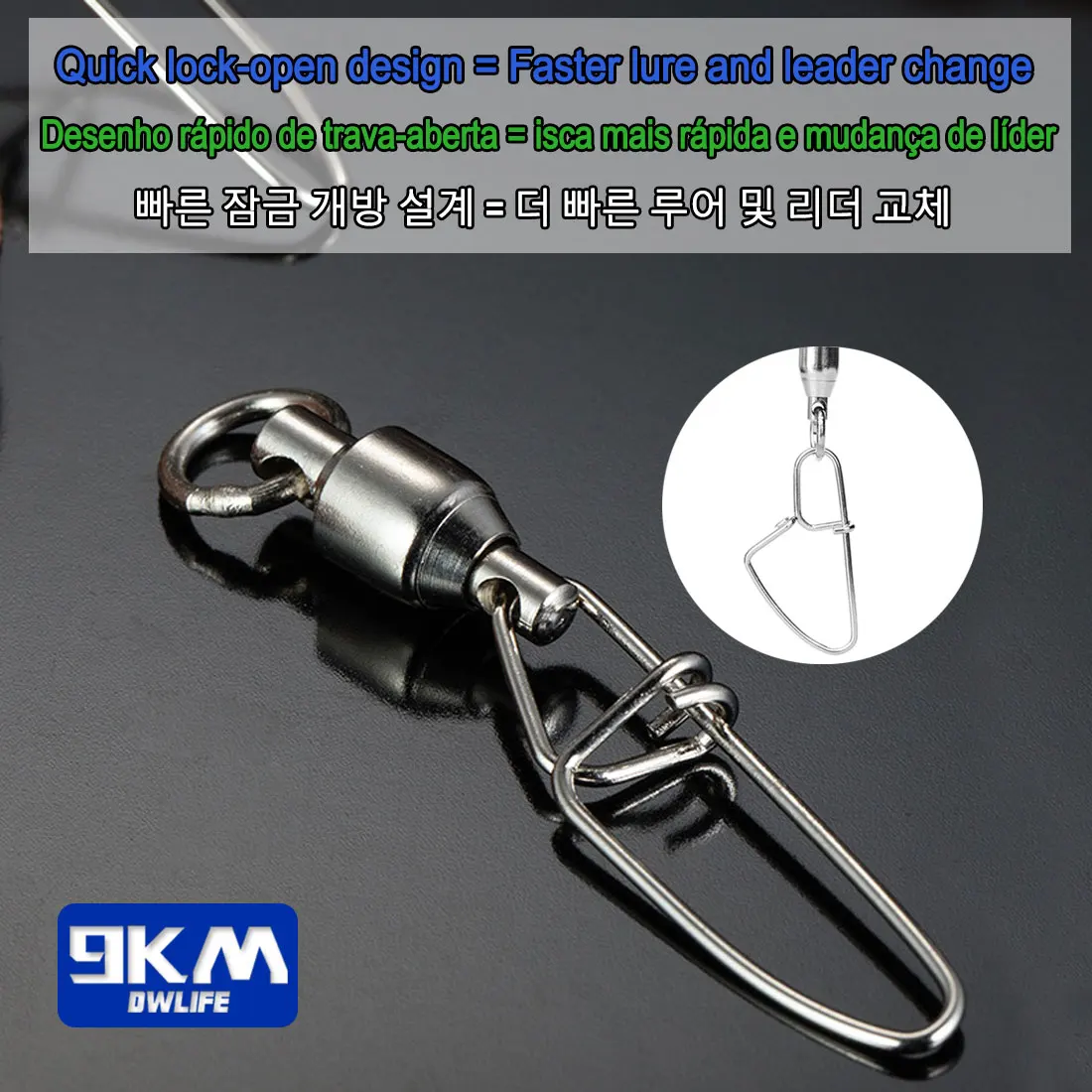 9KM 20Pcs Kugellager Wirbel Interlock Snap Angeln Edelstahl Angeln Stecker # 0- # 8-Kreuzverschluss-Druckknopf – Detail 3