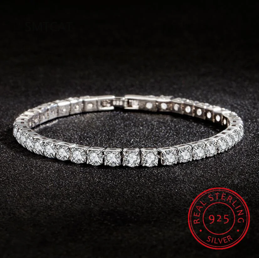 Real 4mm Moissanite Sparkling Full Diamond GRA 925 Sterling Silver Wedding Engagement Party Jewelry Bracelets For Women