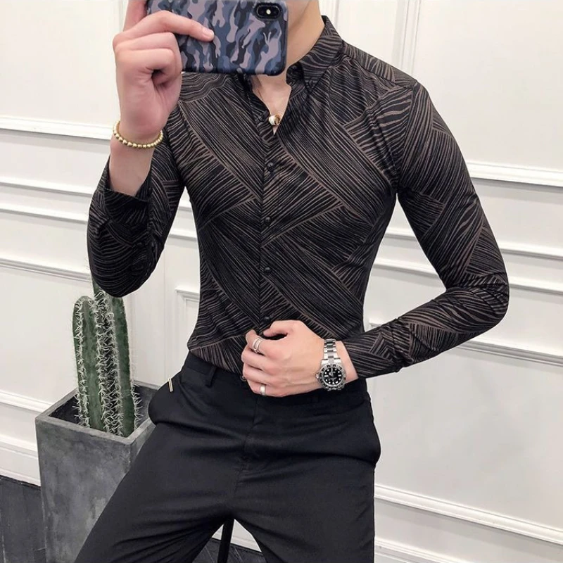 ​Men's Fashion Printed Shirt Slim Fit Long Sleeve New Non Iron Spring Summer Business Casual Top​