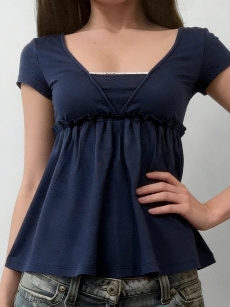 American Sweet Vintage Temperament All Match Fake Two Piece Solid Women Clothing