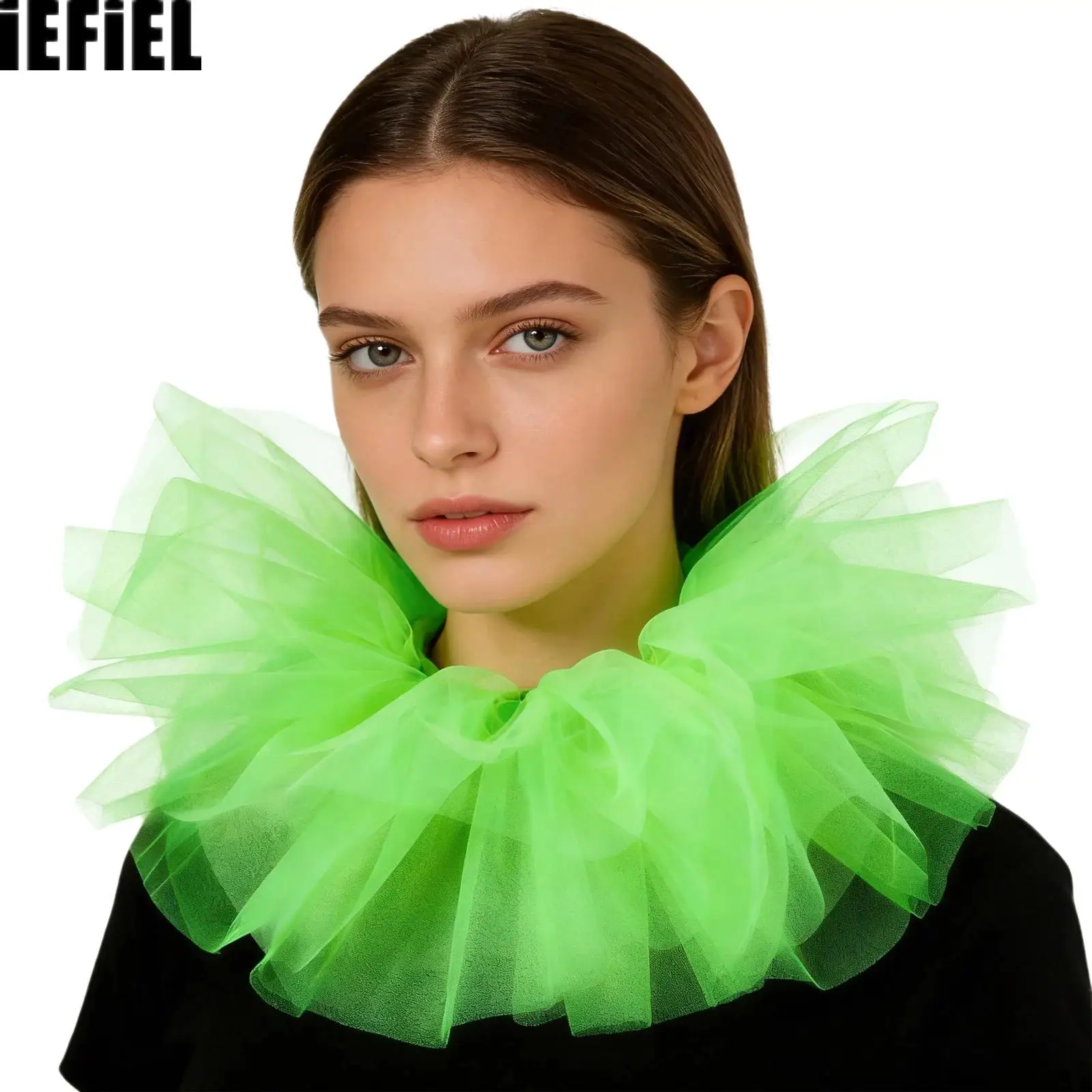 

Mesh Neck Ruffle Collar Victorian Tulle Ruffle Collar Layered Elizabethan Renaissance for Halloween Costume Accessory