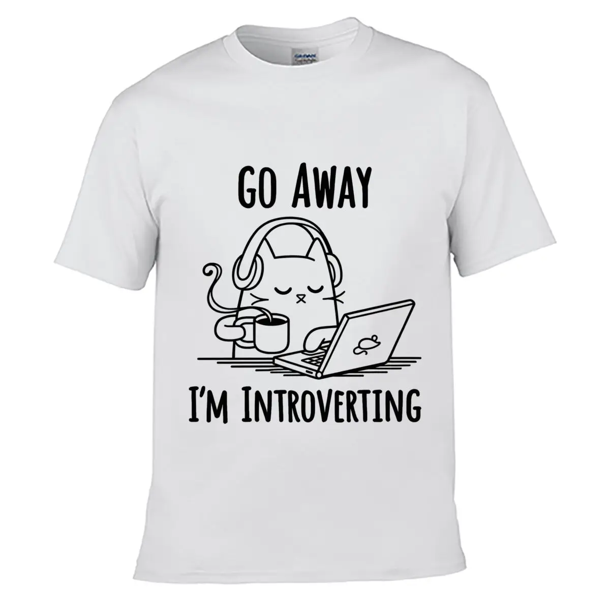 Go Away Im Introverting Cat Headphones Coffee Laptop Street Loose Simple Tee