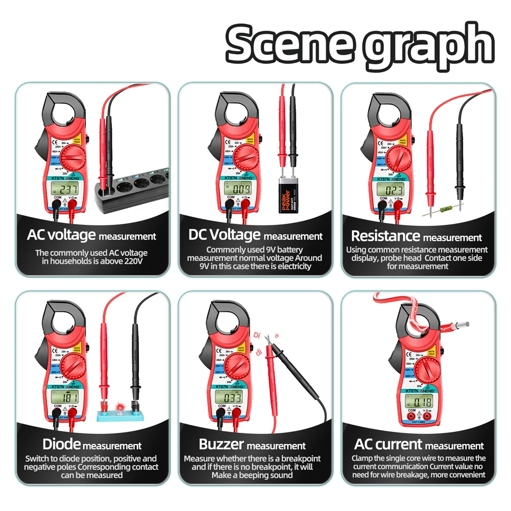 KT87N cyfrowy miernik cęgowy LCD 1999 liczyć DC/AC 450V multimetr amperomierz napięcia Ohm Tester True RMS wysoka precyzja detektor