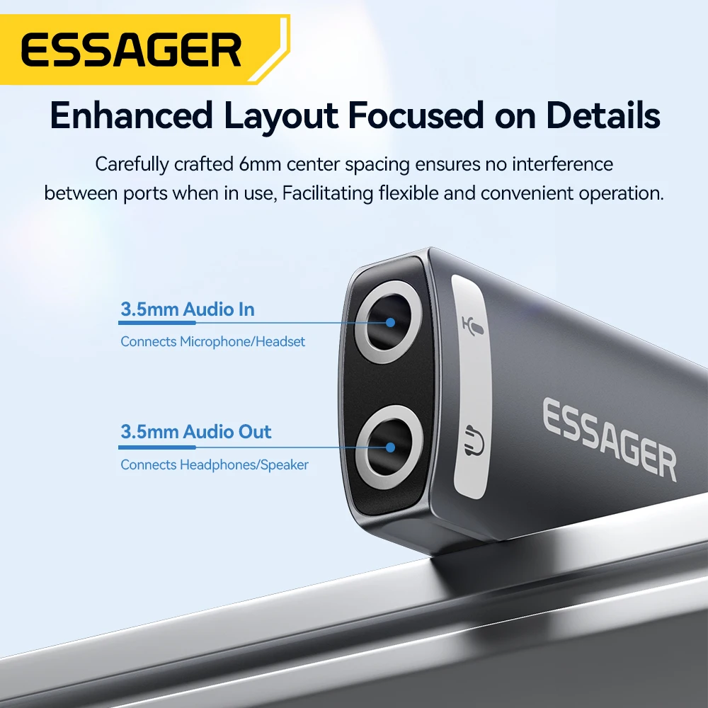 Essager-Mini USB Sound Card, adaptador de áudio estéreo externo, interface de 3,5mm, apto para PS4, PS5, Switch Laptop, Headset