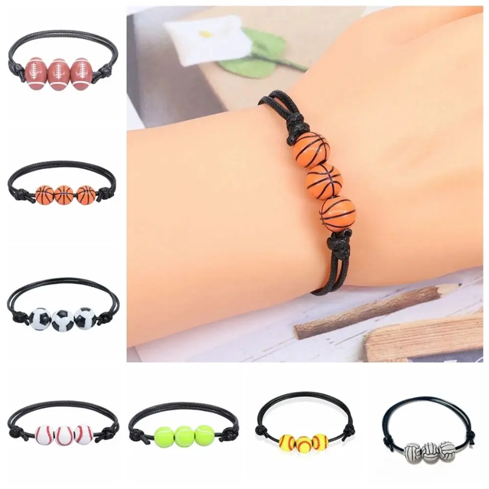 Handmade Basketball Baseball Bracelet Volleyball Resin Wax Line Woven Bracelet Jewelry Accessories Korean Style Rugby Bracelet