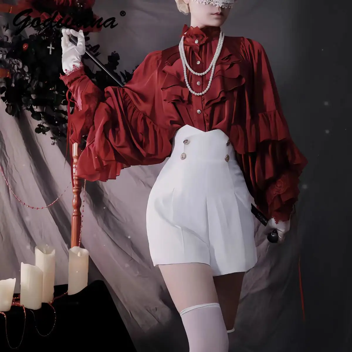 Nowa Jesienna Gotycka Ciemna Czarna Peleryna Kurtka Halloween Cosplay Punk Styl Damskie Retro Poncho Falbany Koszula Bluzki z Długim Rękawem