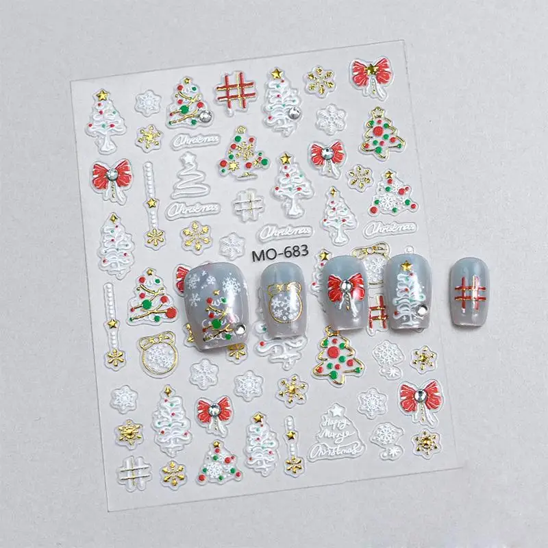 クリスマスネイルステッカー高級クリスタルダイヤモンド円形リーススノーフレーク裏面接着剤ネイルアートステッカー Diy 3d 爪の装飾