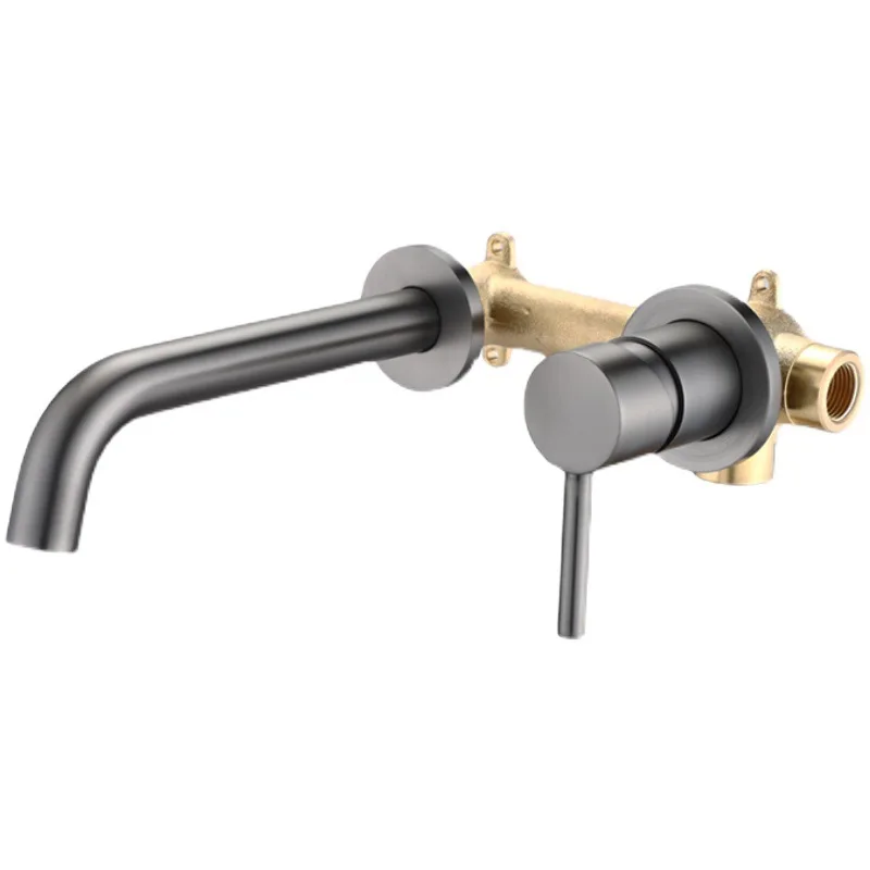 

Solid Brass Single Handle Two Hole Wall Mounted Basin Faucet Bathroom Hot Cold Mixer Tap Gun Grey Basin Faucet