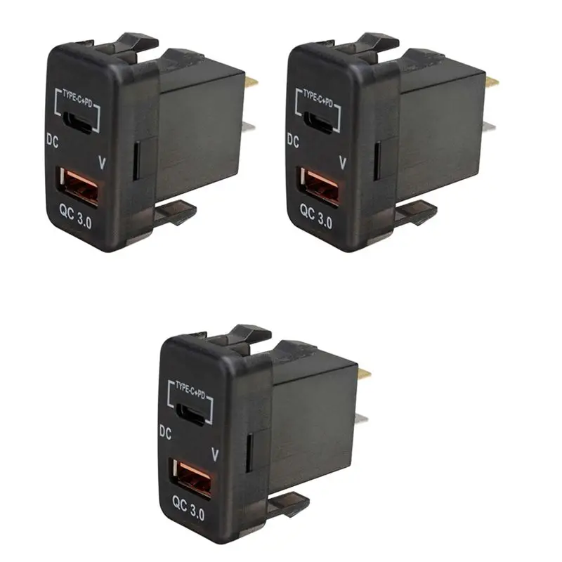 Exquisite 3X Car Type-C+PD QC3.0 Dual USB Adapter Dashboard Socket Voltmeter For Landcruiser Prado FJ Cruiser Hiace RAV4