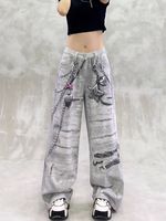 Street Wear Retro Printed Low Rise Jeans Y2K Clothing for Men and Women Retro Gray Loose Gothic Jeans Casual Wide Leg Pants