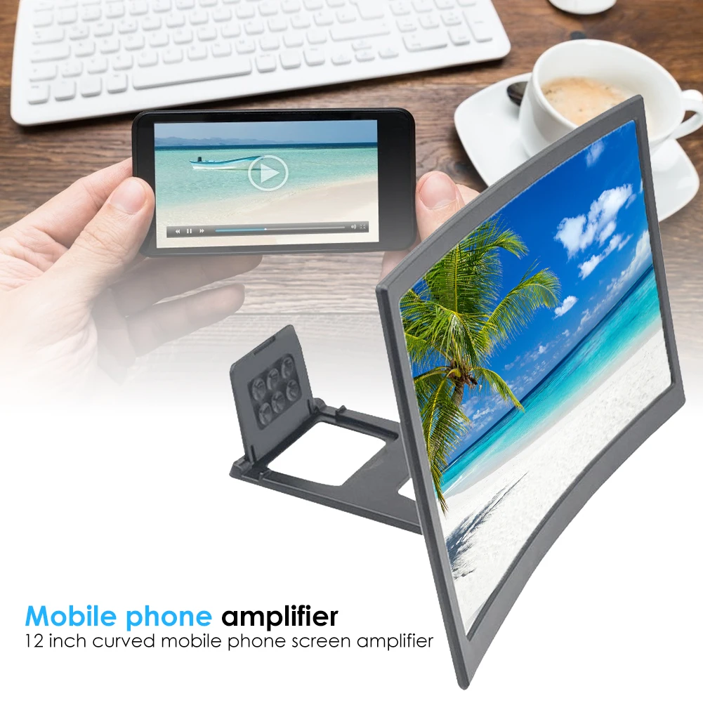 12 Inch Mobile Phone 3D Screen Video Magnifier 8/9"Folding Curved Enlarged Smartphone Movie Amplifying Projector Stand