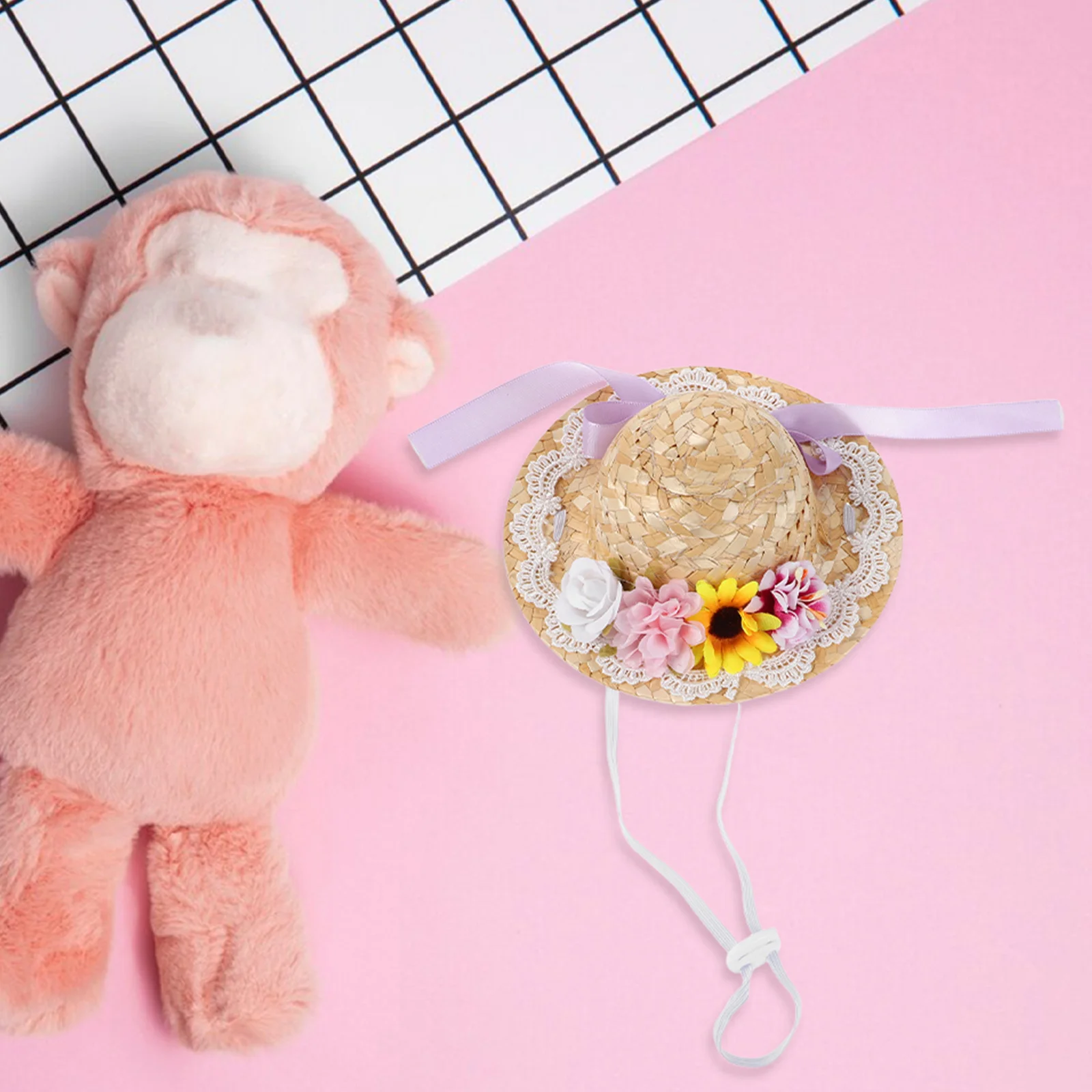 Mini chapeau de paille tissé pour l'artisanat, petit chapeau de soleil Boho avec nœud décoratif, idéal pour les accessoires de bricolage, configuration de scène Miniature