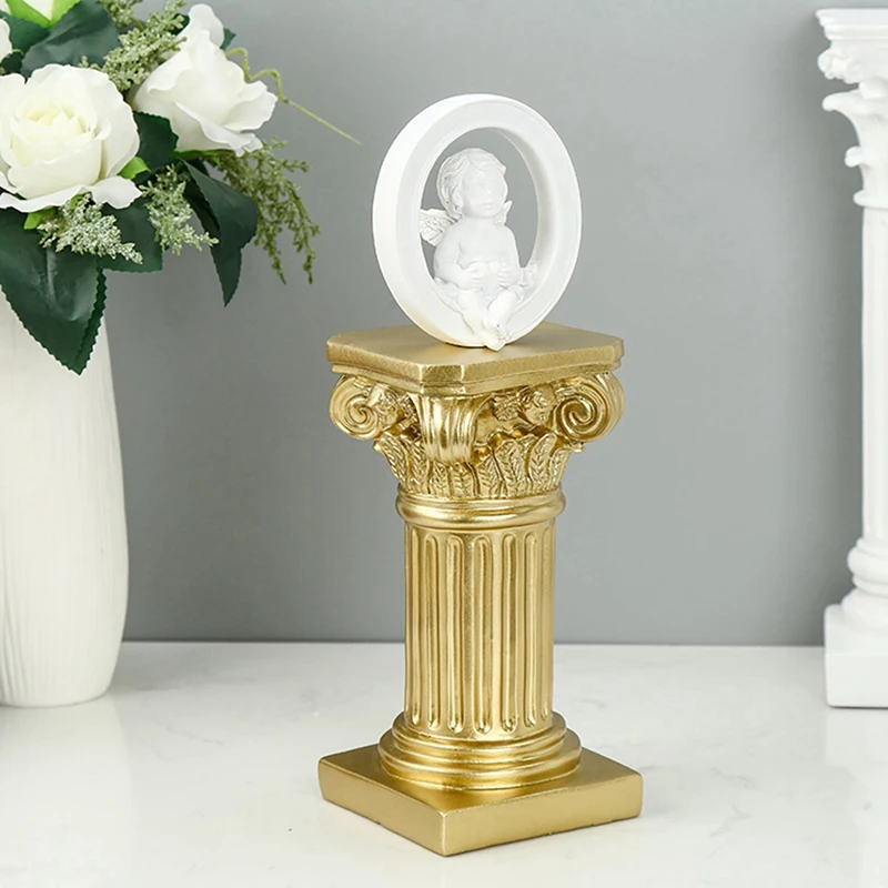 2X Gold Roman Pillar Resin Sculpture Column Decor Roman Pillar Statues Home Living Room Crafts Furnishings