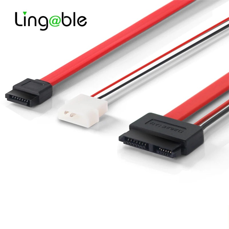 Lingable Slimline SATA Cables SATA Power Cable to Molex Slim SATA 13 pin(7P+6P) to 7pin + Power cable 30CM