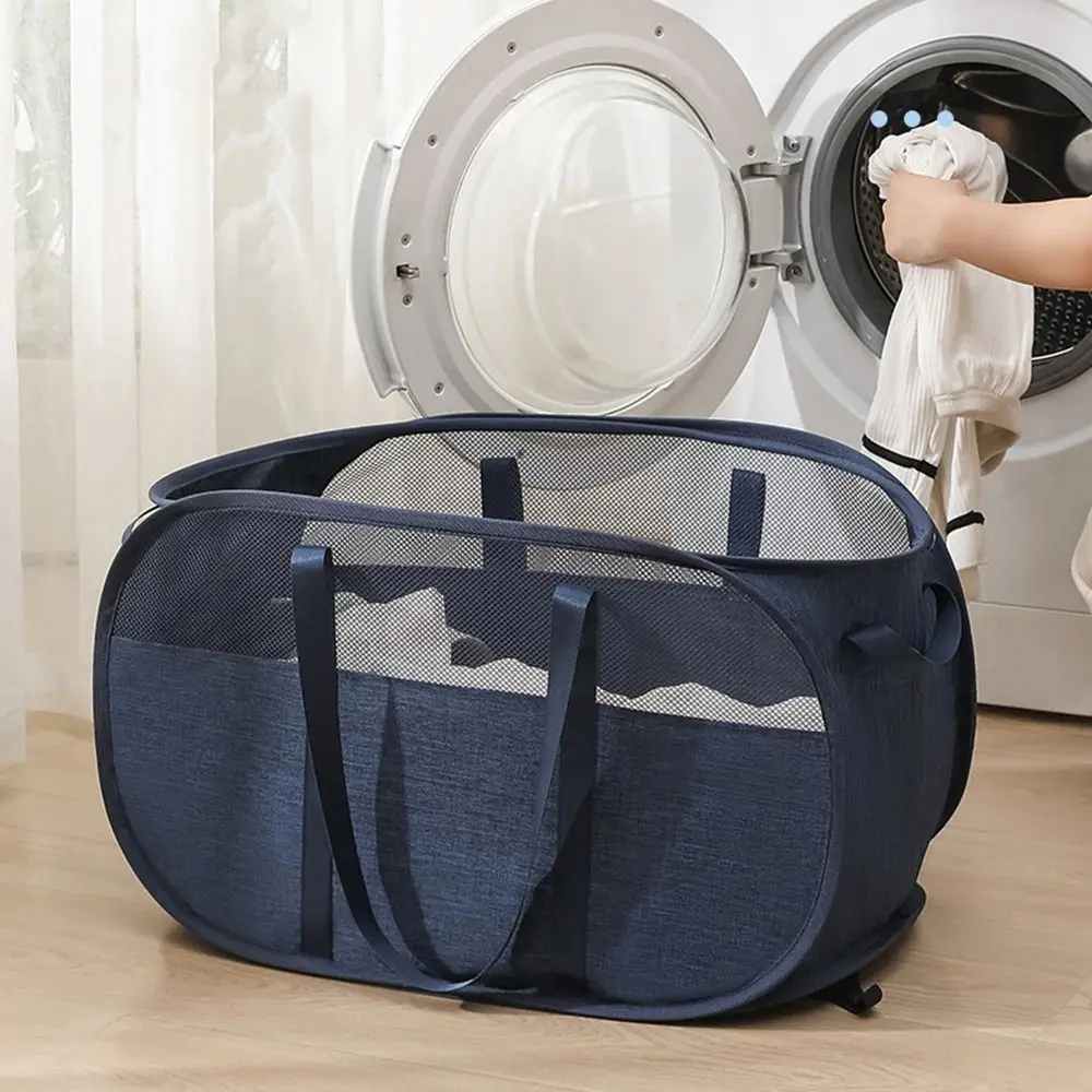 

Large Capacity Folding Laundry Basket Space Saving Breathable Clothes Toy Storage Basket with Handle Cloth Mesh Storage Bag