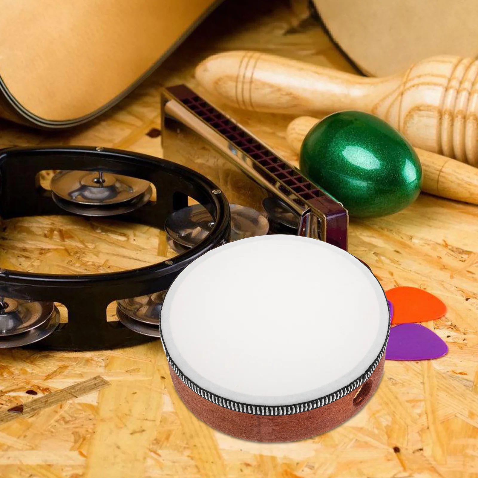 

2Pcs Wood Hand Drum Tambourine 6 Inch Comfortable Grip Education Percussion Instrument Baby Music Instrument