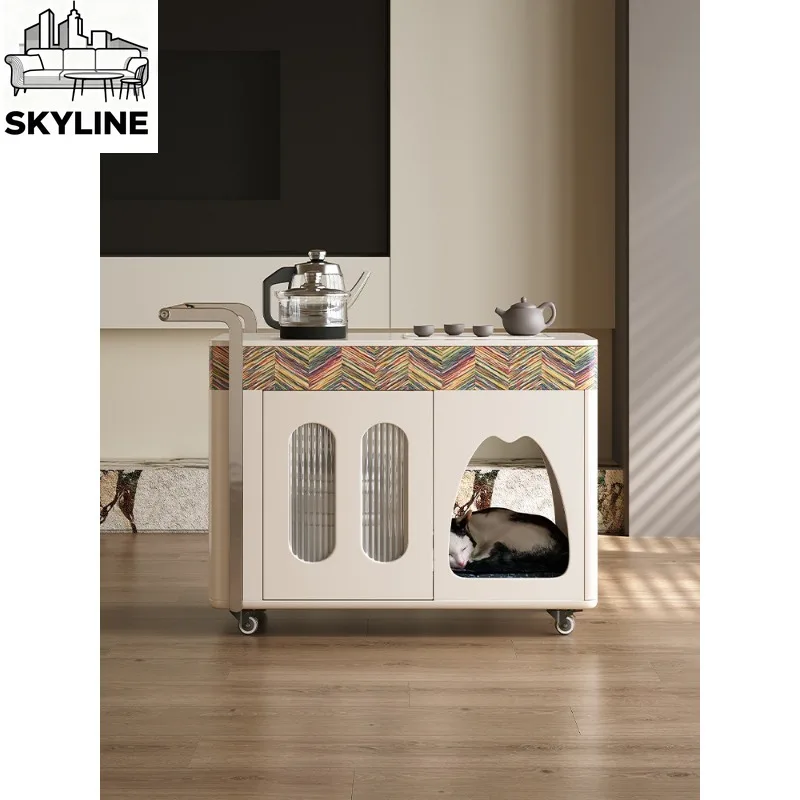 Movable tea cart living room household small tea making integrated rock slab cart coffee table